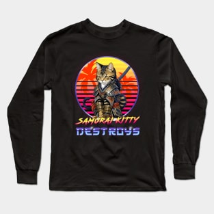 Funny Anime Manga Samurai Kitty Neko Destroys Long Sleeve T-Shirt